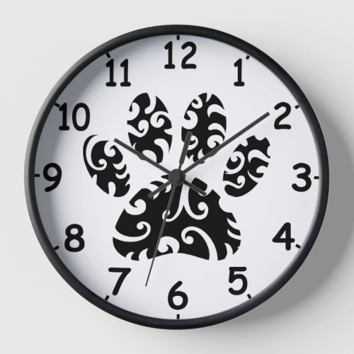 Dog Paw Tattoo Tribal Print Clock