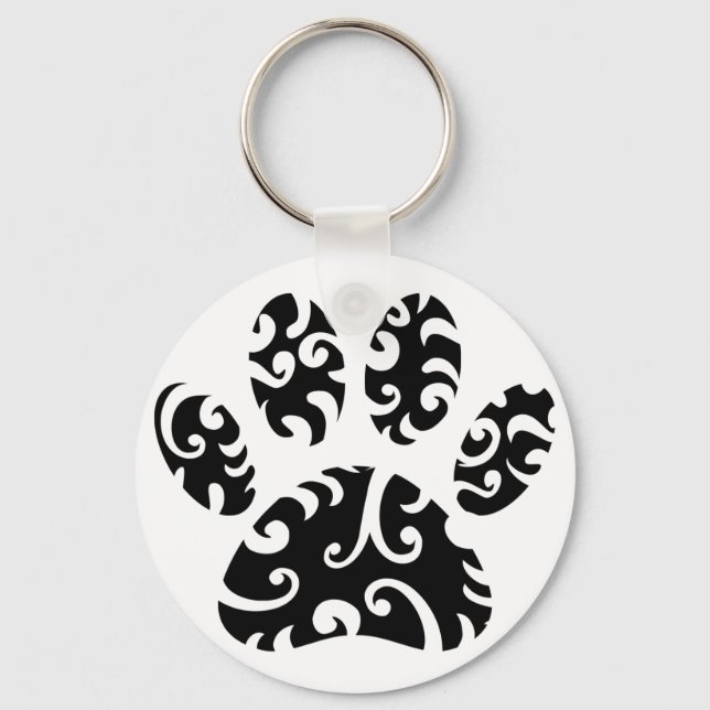 Dog Paw Tattoo Tribal Print Keychain (Front)