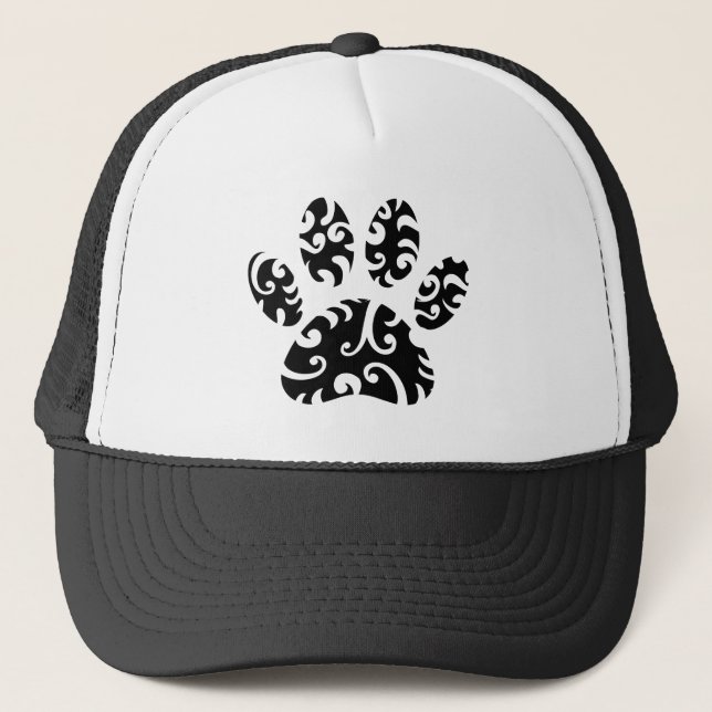 Dog Paw Tattoo Tribal Print Trucker Hat (Front)