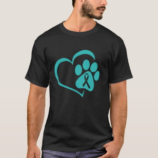 Dog Paw Teal Ribbon Cervical Cancer Awareness Cute T-Shirt