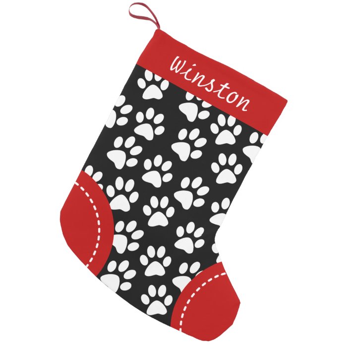 Dog Paw Themed Black Personalized Christmas Small Christmas Stocking ...