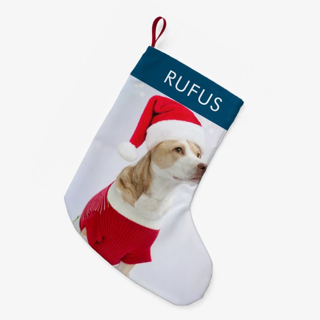 Dog Paw Themed Personalized Christmas Photo Small Christmas Stocking (Front (Hanging))