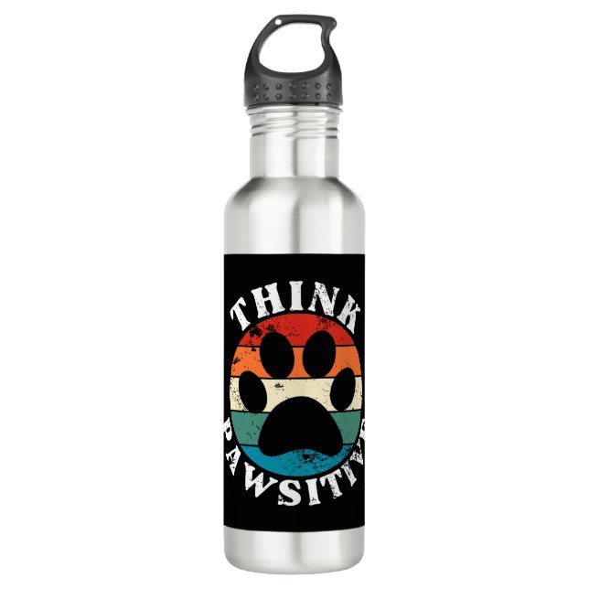 Dog Paw Think Pawsitive Stainless Steel Water Bottle (Front)