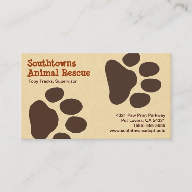Dog Paw Tracks | Animal Lover | Pet Care Services Business Card (Front)