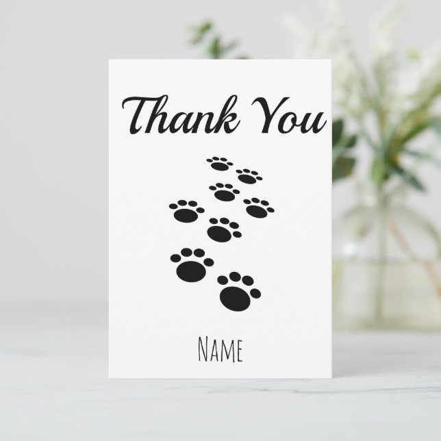 Dog Paw Tracks Editable  Thank You Card (Standing Front)