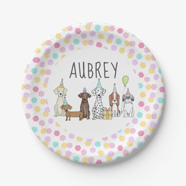 Dog Paw-ty Personalized Pastel Hexagon   Paper Plates (Front)