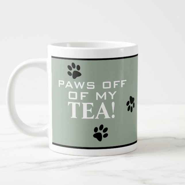 Dog Paw Typography Tea Lover's Green & White Giant Coffee Mug (Left)