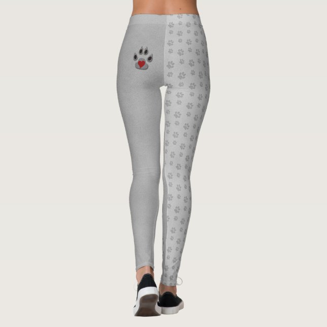 Dog Paw with Gray and Heart Paw Accent Leggings (Back)