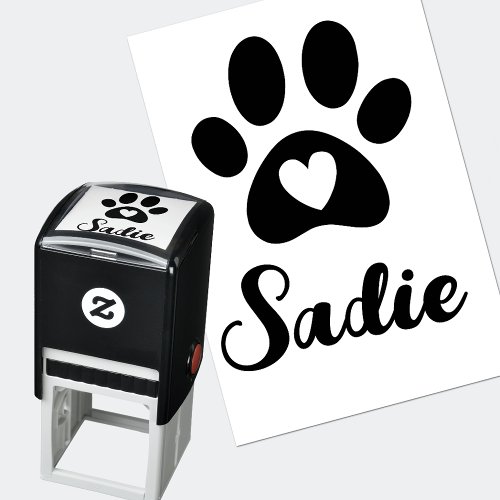 Dog Paw with Heart and Custom Name Signature Self_inking Stamp