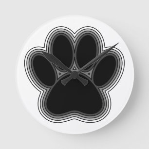 Dog Paw With Outlines Round Clock