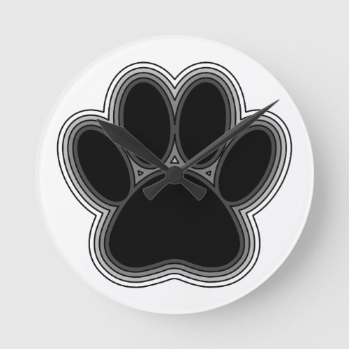 Dog Paw With Outlines Round Clock