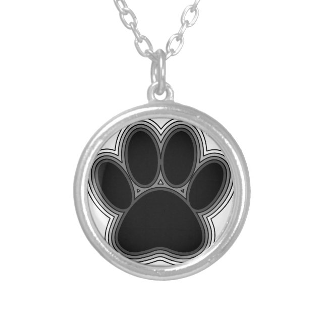 Dog Paw With Outlines Silver Plated Necklace (Front)