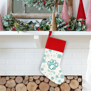 Dog Paw with Snowflakes Christmas Cute green  Stocking