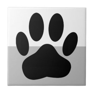 Dog Pawprint Black White and Gray Ceramic Tile