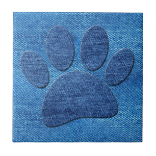 Dog Pawprint Blue Denim Pint Ceramic Tile