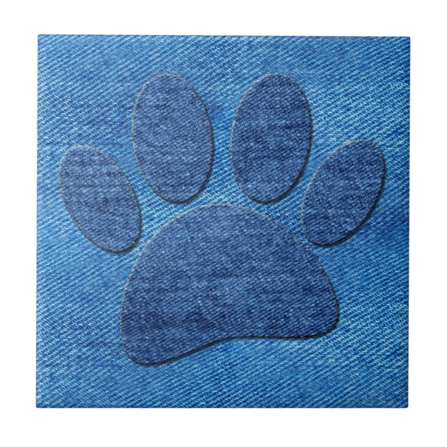 Dog Pawprint Blue Denim Pint Ceramic Tile (Front)