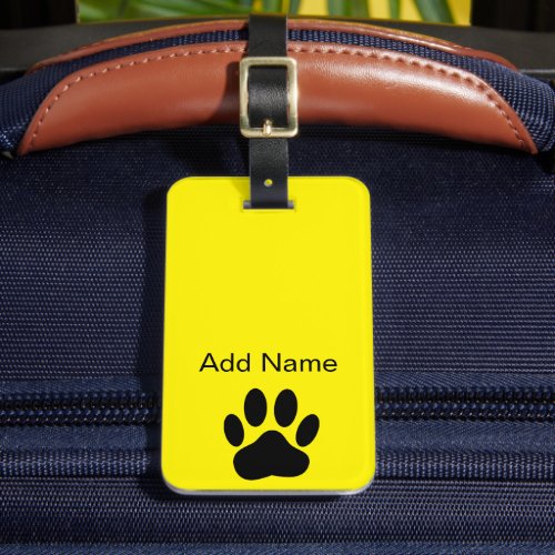 Dog Pawprint Bright Yellow Luggage Tag