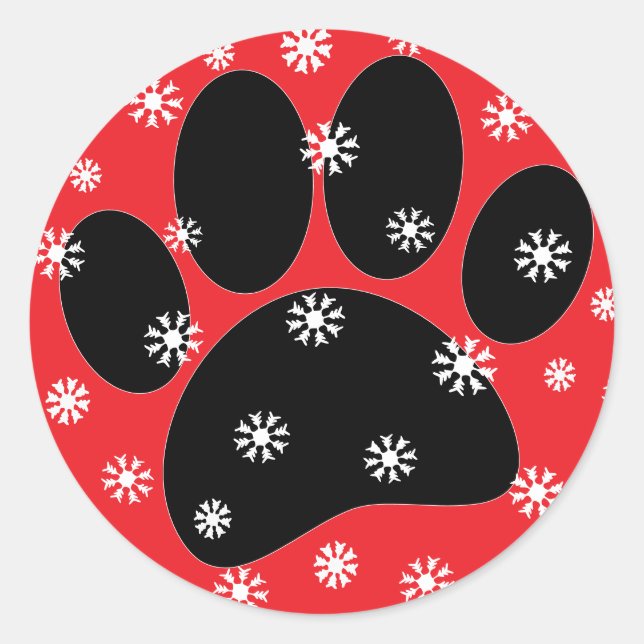 Dog Pawprint Christmas Snow Flakes Custom Classic Round Sticker (Front)