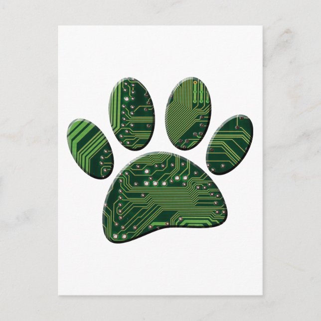 Dog Pawprint Circuit Board Art Postcard (Front)
