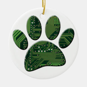 Dog Pawprint Circuit Board Ceramic Ornament