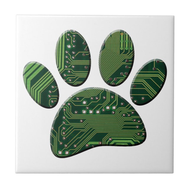 Dog Pawprint Circuit Board Ceramic Tile (Front)