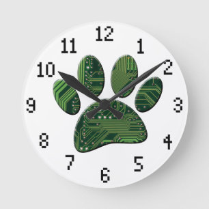 Dog Pawprint Electronic Circuit Board Round Clock