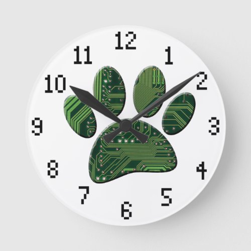 Dog Pawprint Electronic Circuit Board Round Clock
