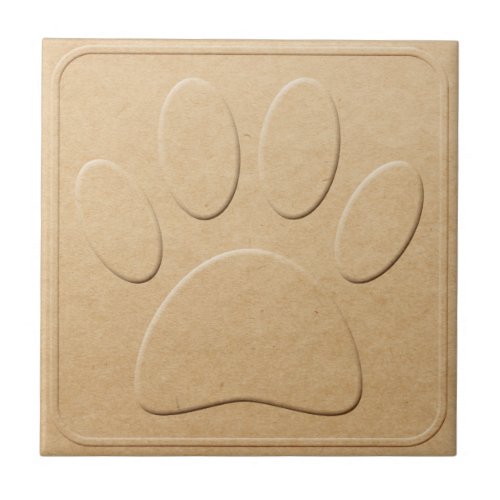 Dog Pawprint Faux Embossed Recycled Paper Print Ceramic Tile