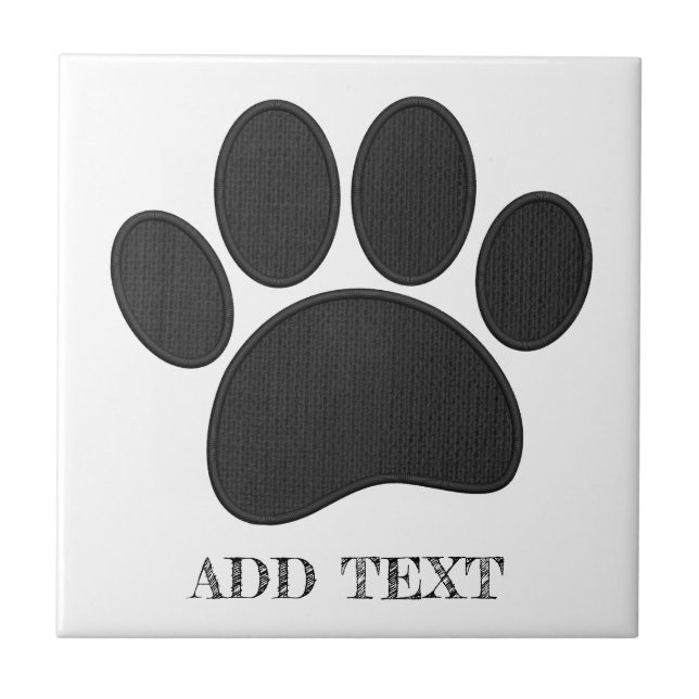 Dog Pawprint Faux Embroidery Custom Text Ceramic Tile (Front)