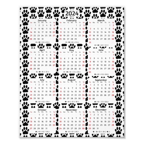Dog Pawprint Pattern 2024 Calendar Photo Print