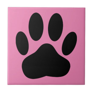 Dog Pawprint Pink Background Ceramic Tile