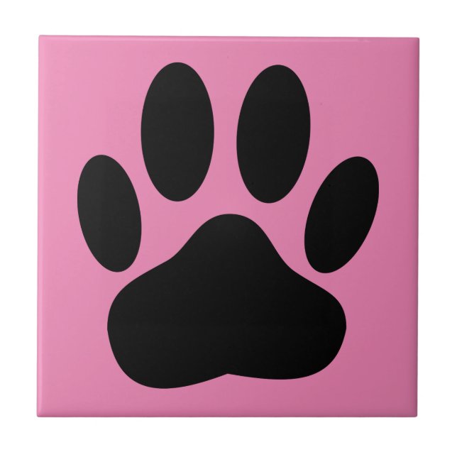 Dog Pawprint Pink Background Ceramic Tile (Front)
