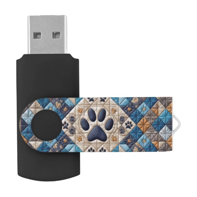 Dog Pawprint Quilt Design Flash Drive (Opened)
