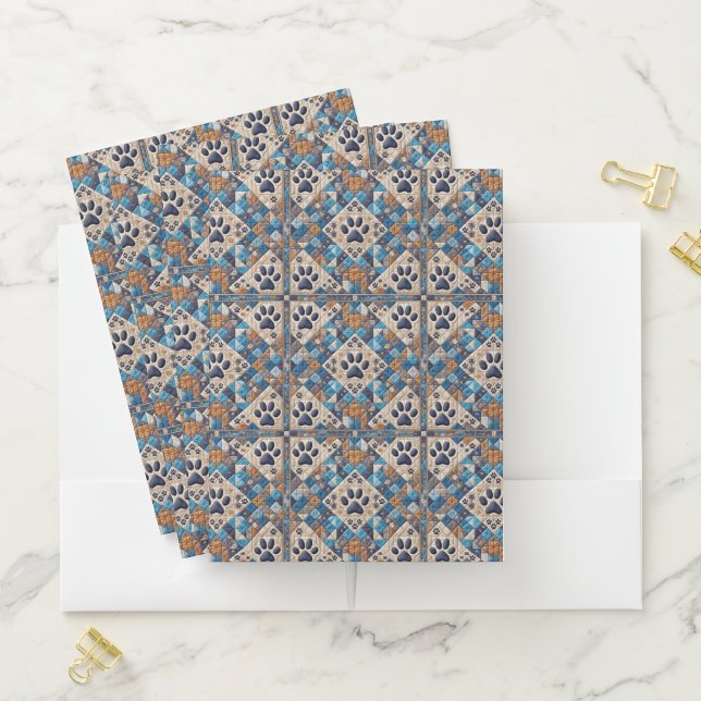 Dog Pawprint Quilt Design Pocket Folder (In Situ)