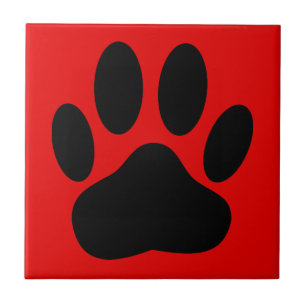 Dog Pawprint Red Background Ceramic Tile