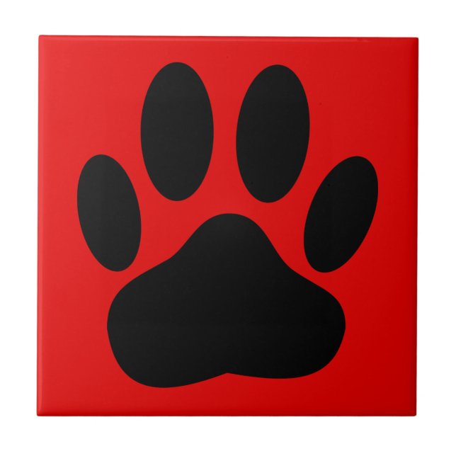 Dog Pawprint Red Background Ceramic Tile (Front)