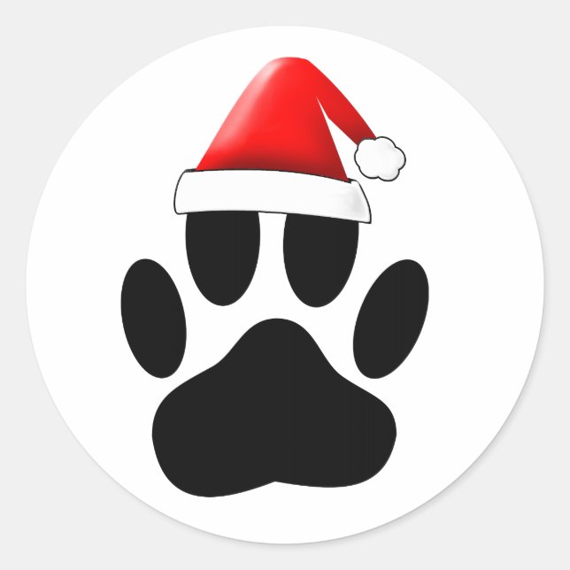 Dog Pawprint Santas Hat Classic Round Sticker (Front)