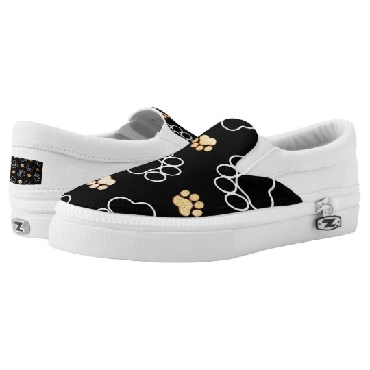Dog Pawprint Tracks Black Slip On Sneakers Shoes