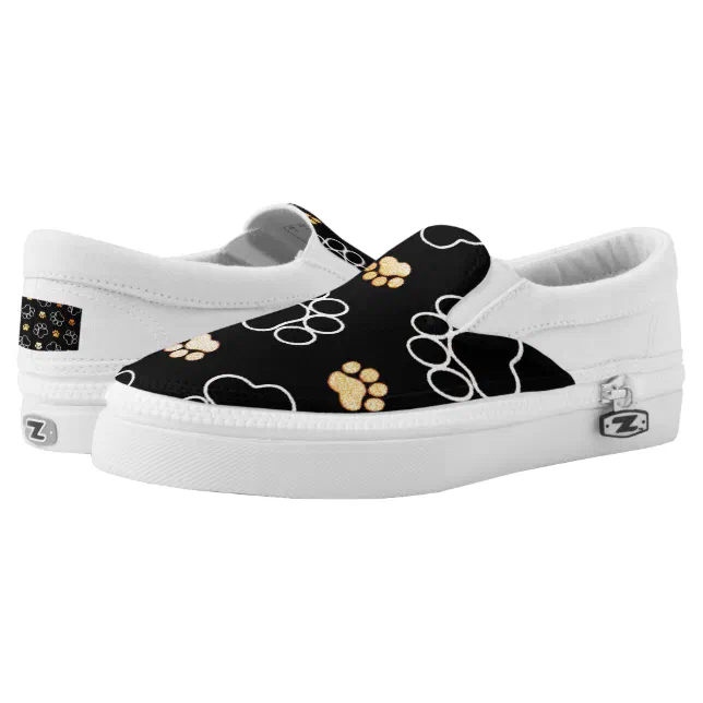 Dog Pawprint Tracks Black Slip On Sneakers Shoes 