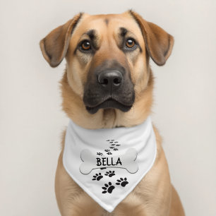 Dog Pawprints and Bone With Name Pet Bandana Collar