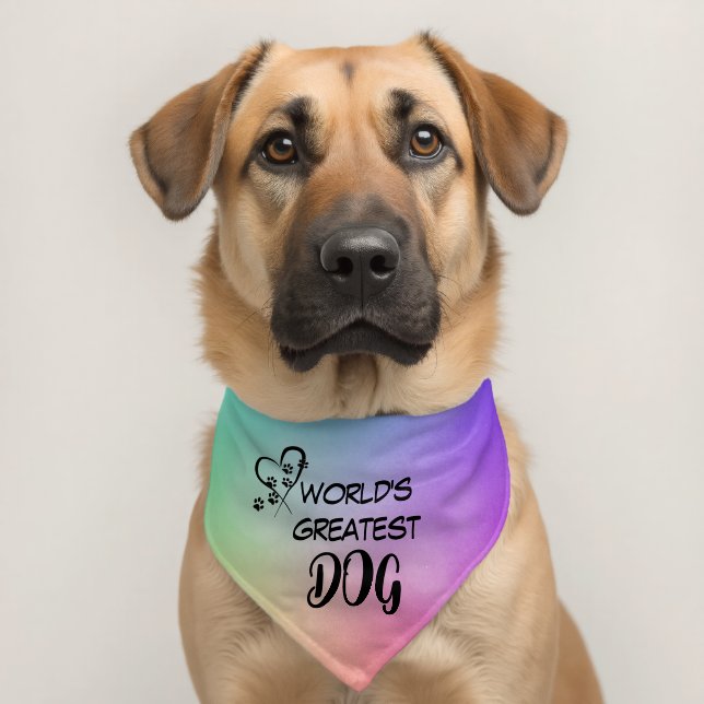 Dog Pawprints and Heart On  Rainbow Pet Bandana Collar (Dog 2)
