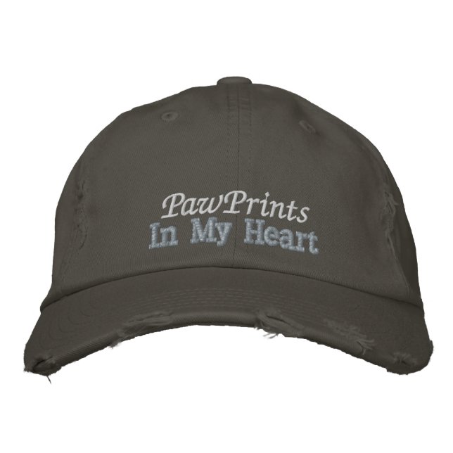 Dog PawPrints Heart Quote Cute Rustic Gray Gold Embroidered Baseball Cap (Front)