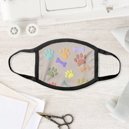Dog Paws And Bones Faux Colorful Paper Face Mask