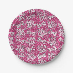Dog Paws and Bones Faux Lace Art Print Paper Plates