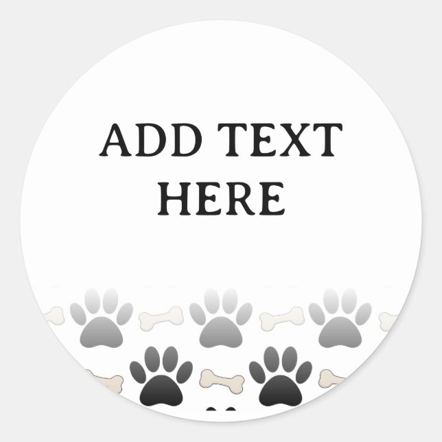 Dog Paws And Bones With Gradient Custom Text Classic Round Sticker (Front)
