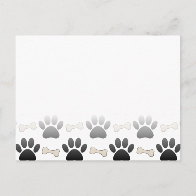Dog Paws And Bones With Gradient Postcard (Front)