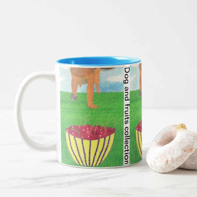 Dog paws and cherry Two-Tone coffee mug (With Donut)