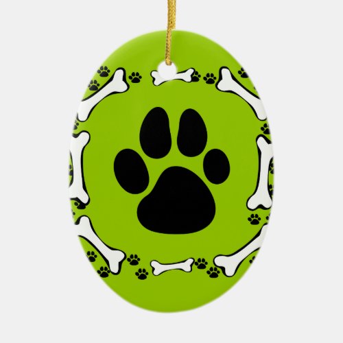 Dog Paws and Dog Bones Ceramic Ornament