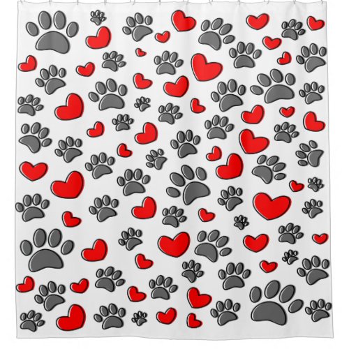 Dog Paws And Heart Drawings Shower Curtain