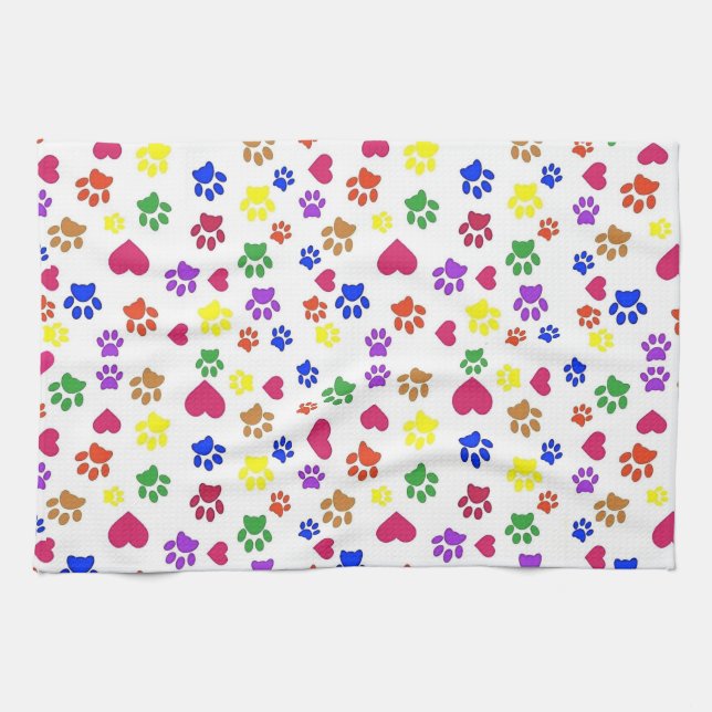 Dog Paws and Hearts,  Kitchen Towel (Horizontal)
